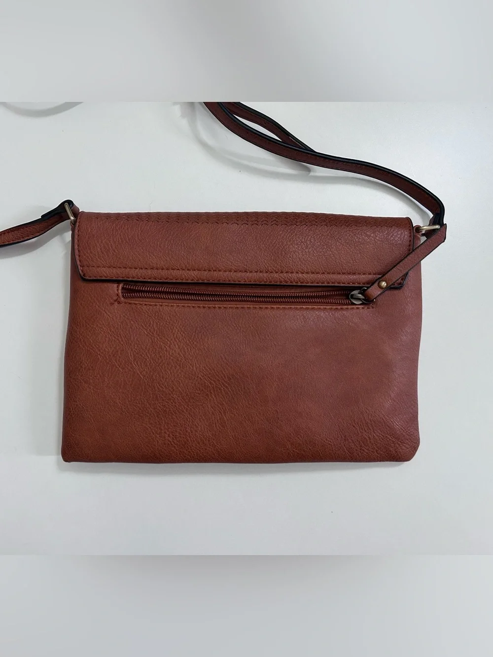 Brown Leather Crossbody Bag with Textured Flap